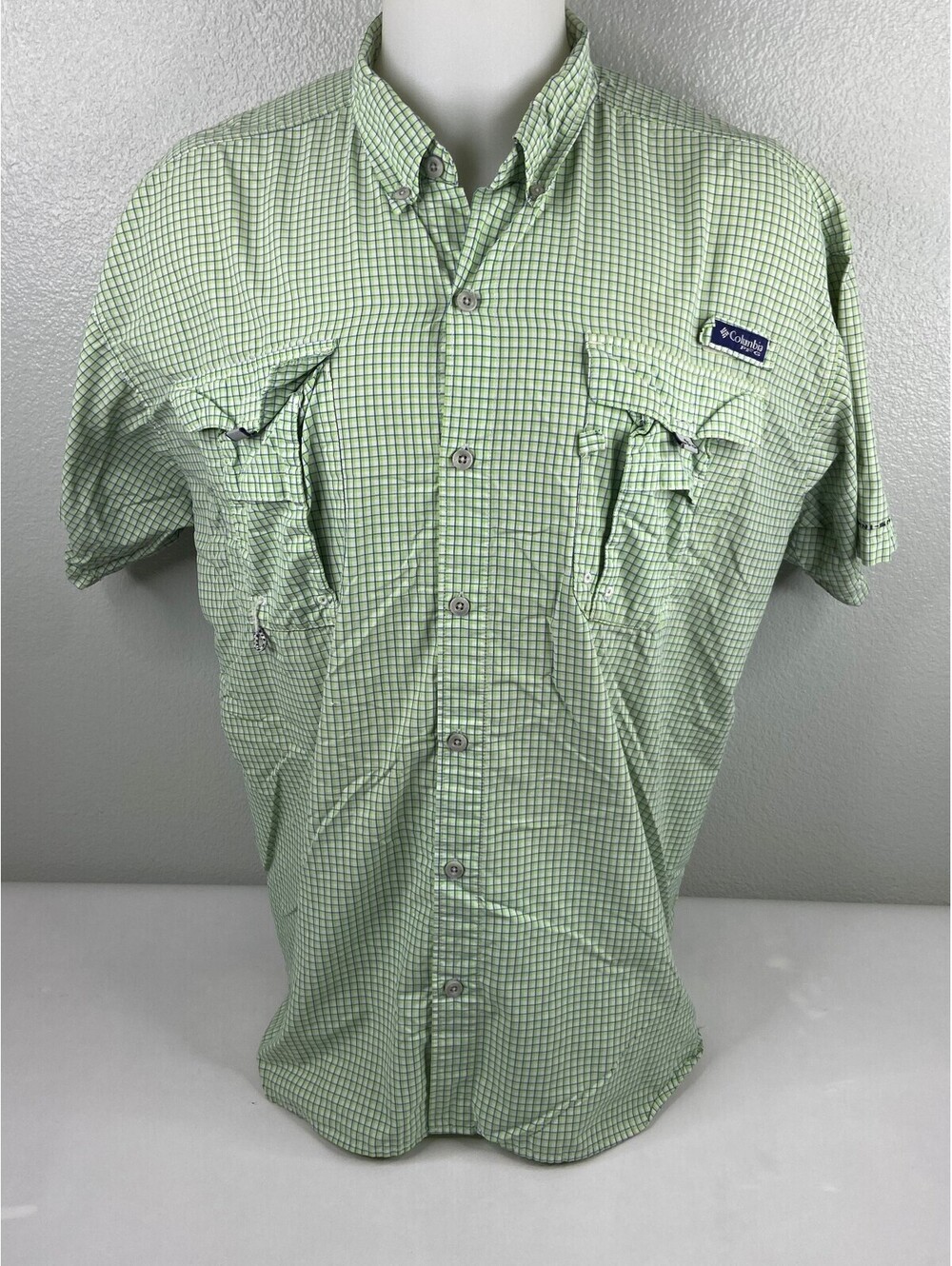 Columbia Super Bahama Men 2XL Vented Shirt Green Plaid Fishing Outdoor